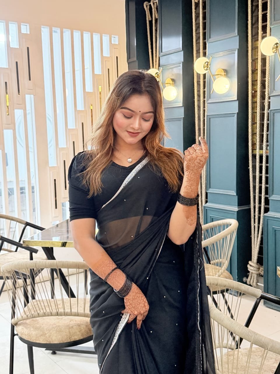 Premium Georgette Stone Work Saree – Elegant Party Wear 03 - Image 2