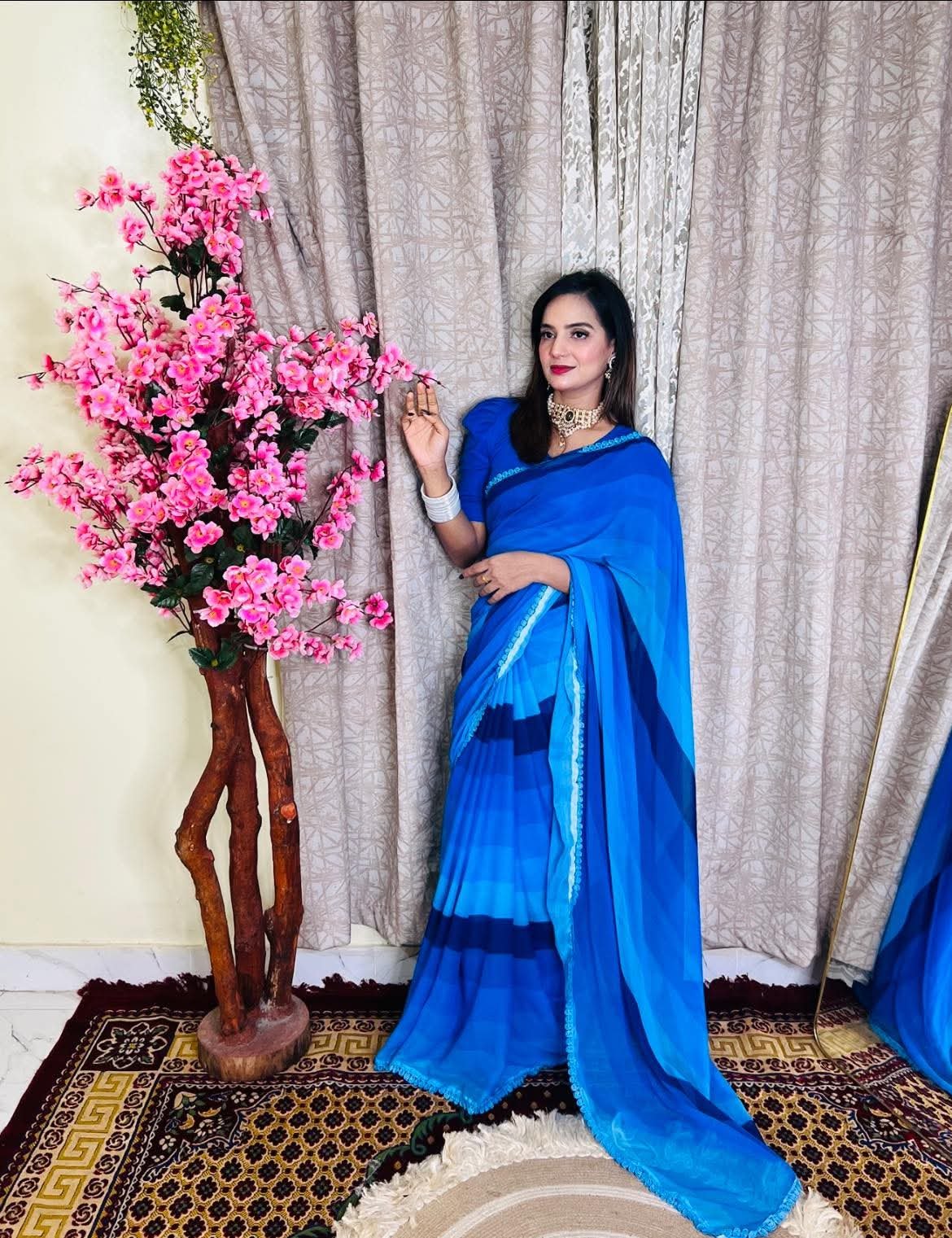 Ocean Ombre Georgette Saree in Multi-Tonal Blue